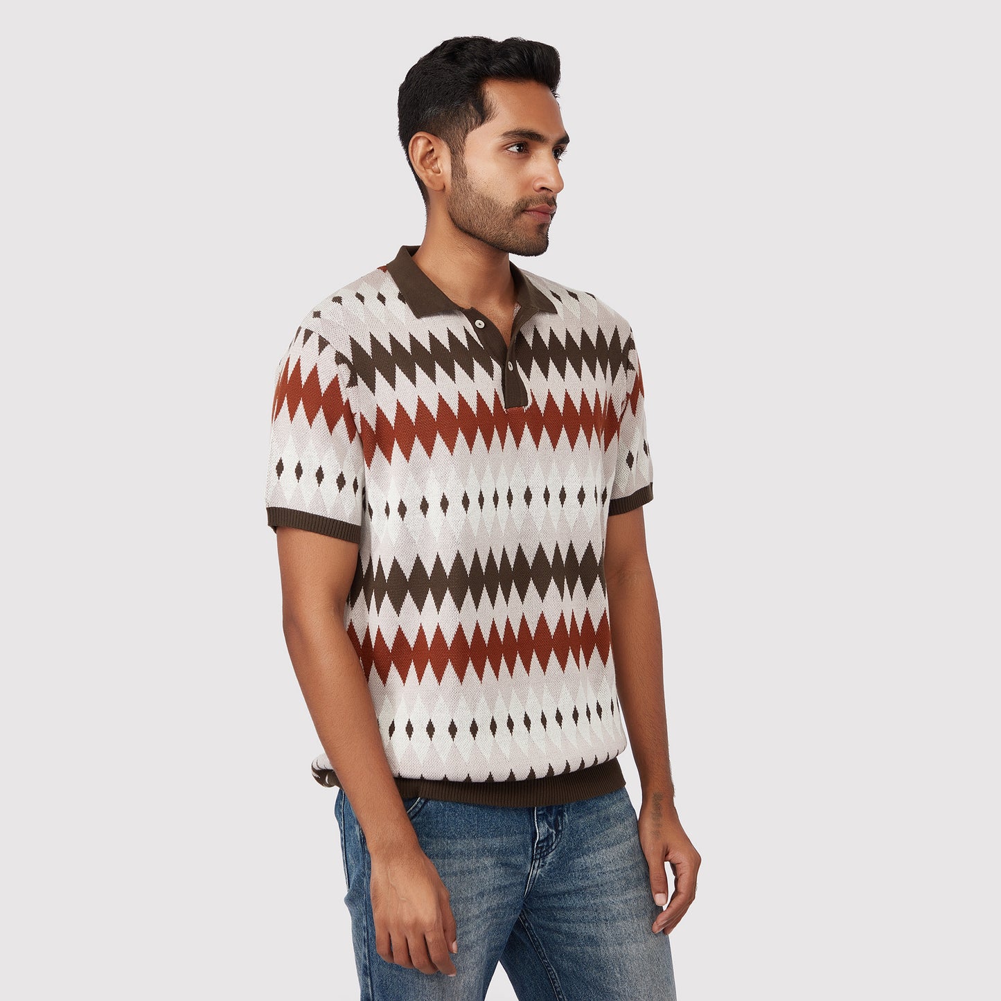 DARK OAK JACQUARD KNIT POLO