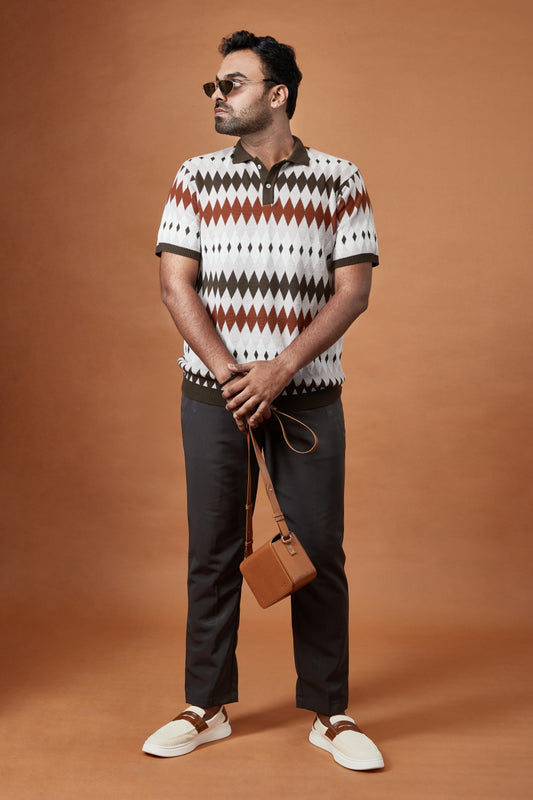 DARK OAK JACQUARD KNIT POLO
