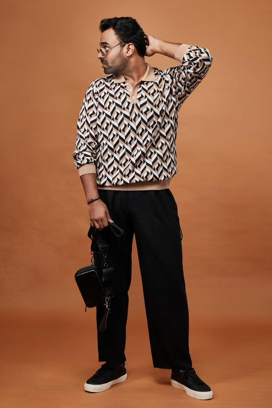 GEOMETRIC JACQUARD KNIT POLO